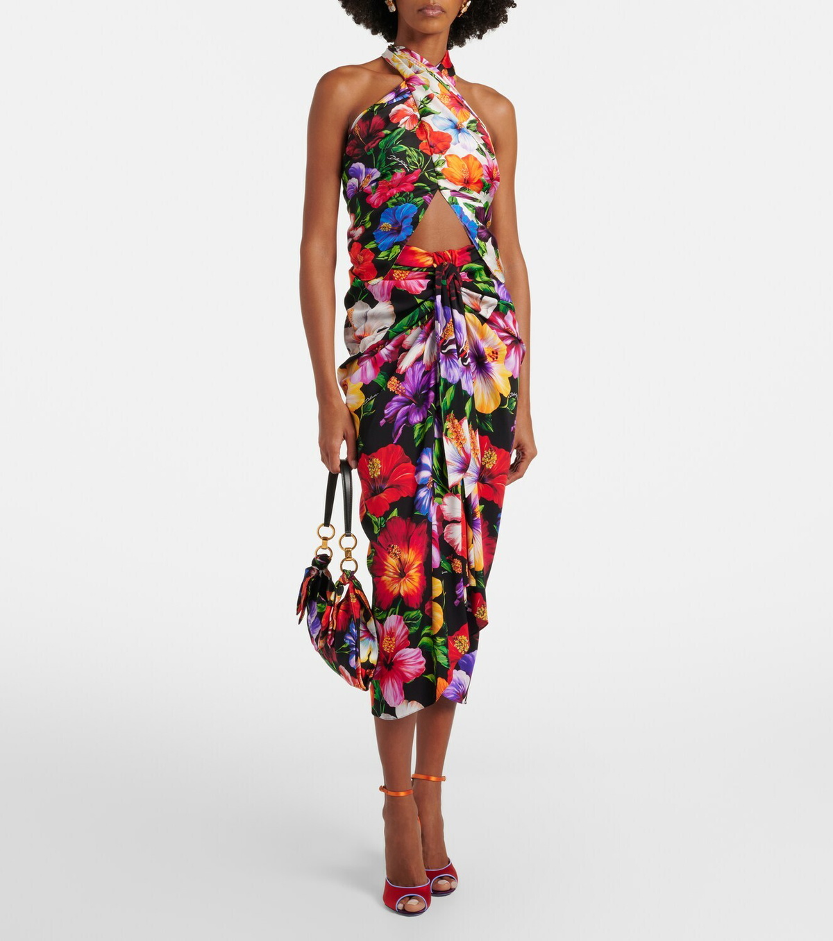 Dolce&Gabbana Draped floral silk-blend midi skirt