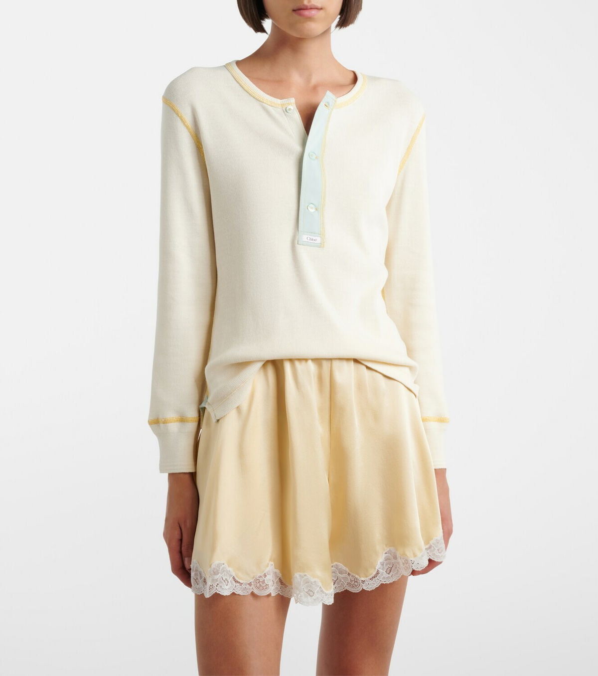 Chloé Ribbed-knit cotton jersey Henley shirt
