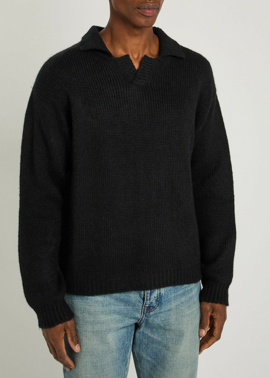 Cherry Los Angeles Logo Knitted Alpaca-blend Henley Jumper Black