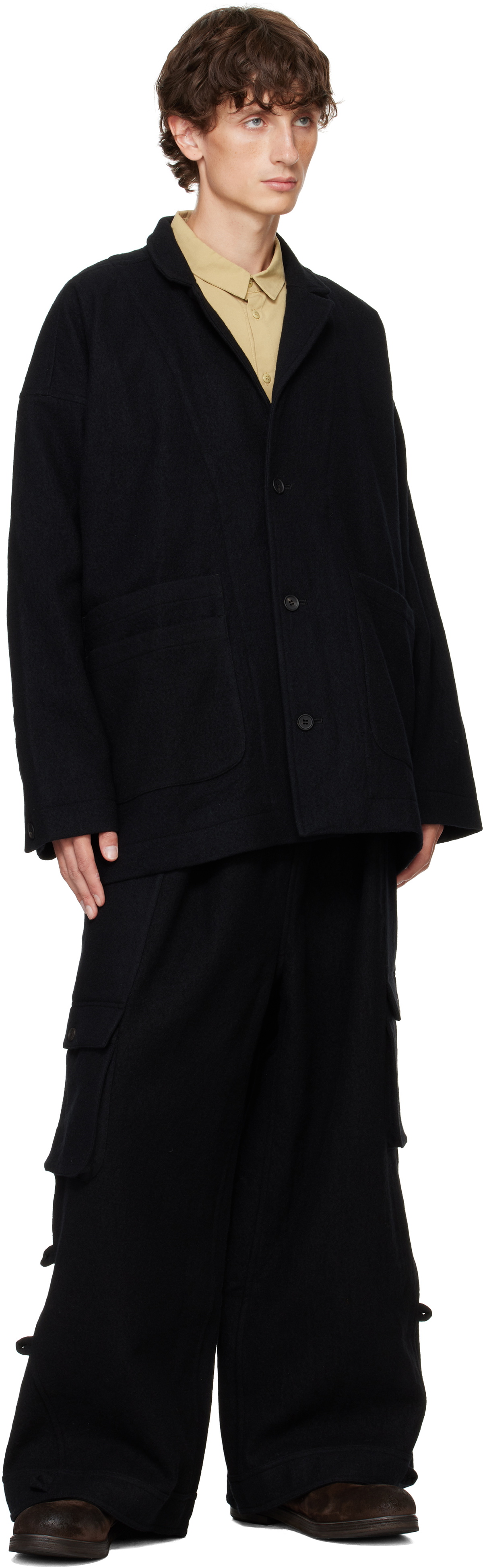 Jan-Jan Van Essche Black O-Project Teddy Wool Twill Blazer