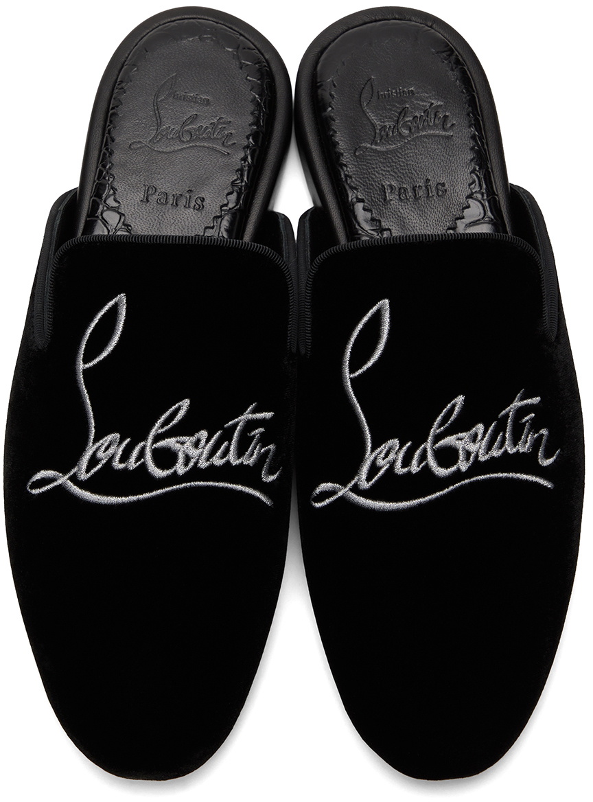 Christian Louboutin Navy Coolito Donna Velvet Slippers in Black
