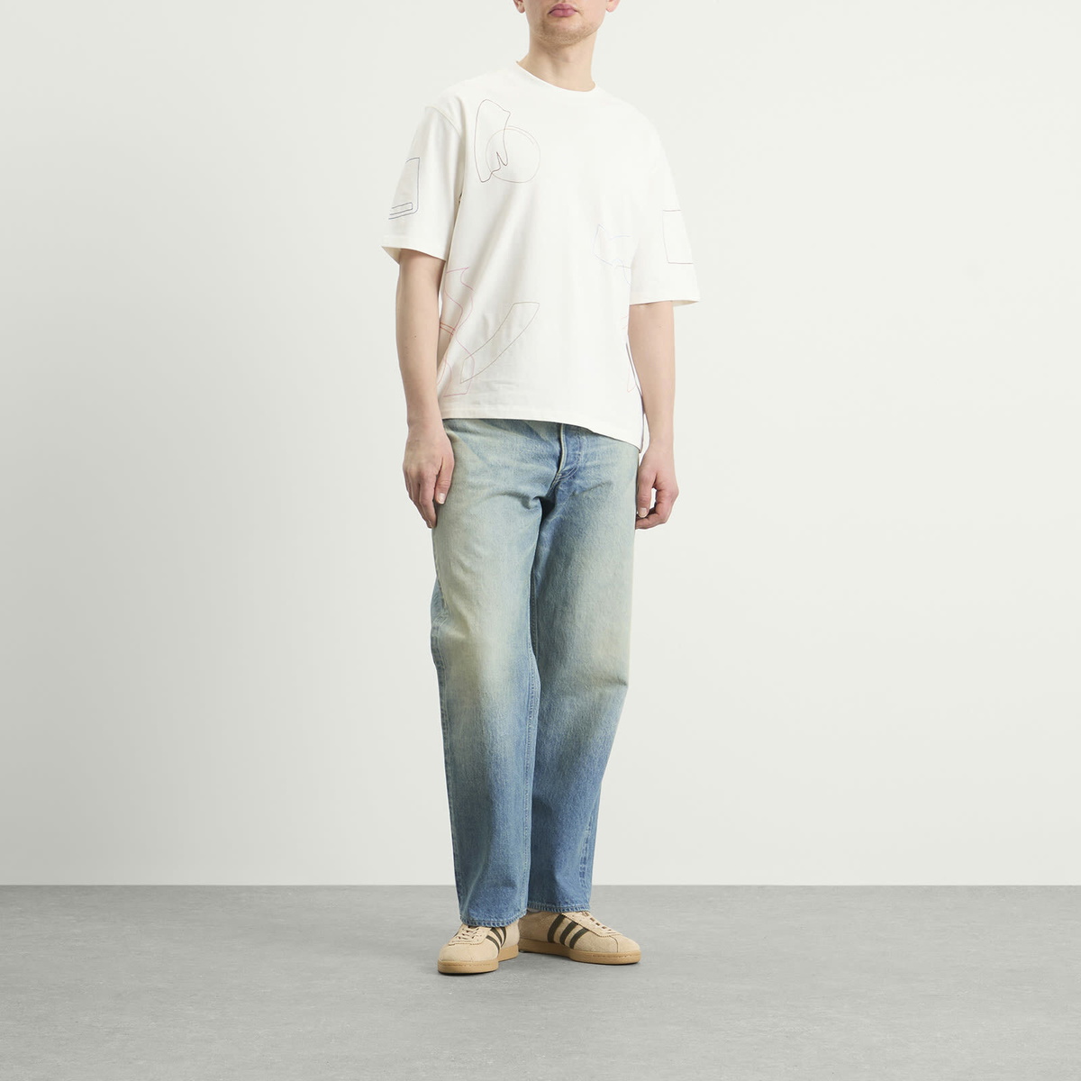 Wax London Men's Milton Shapes Embroidery T-Shirt in Ecru