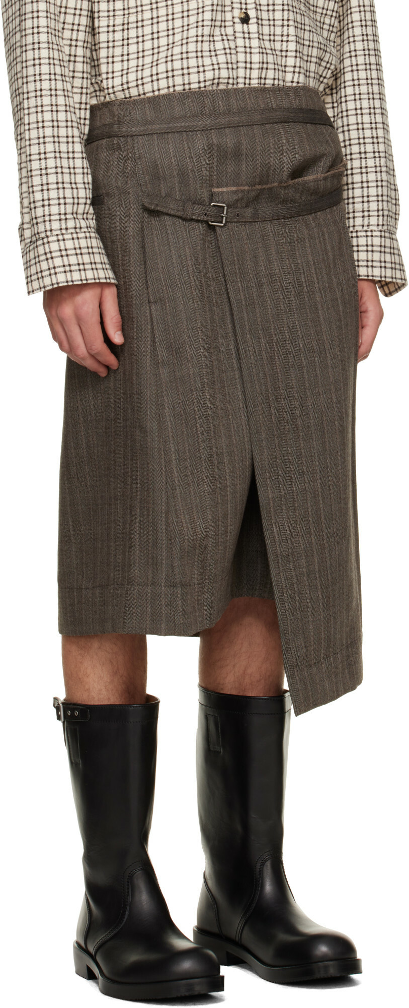 Dries Van Noten Taupe Pleated Wool Kilt