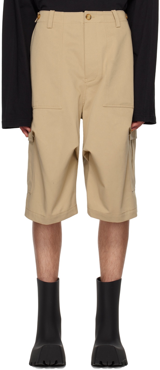 We11done Beige Pleated Cargo Shorts We11done