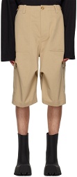 We11done Beige Pleated Cargo Shorts