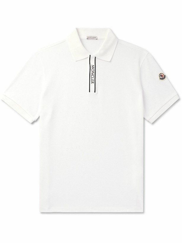 Photo: Moncler - Logo-Appliquéd Grosgrain-Trimmed Cotton-Piqué Polo Shirt - White