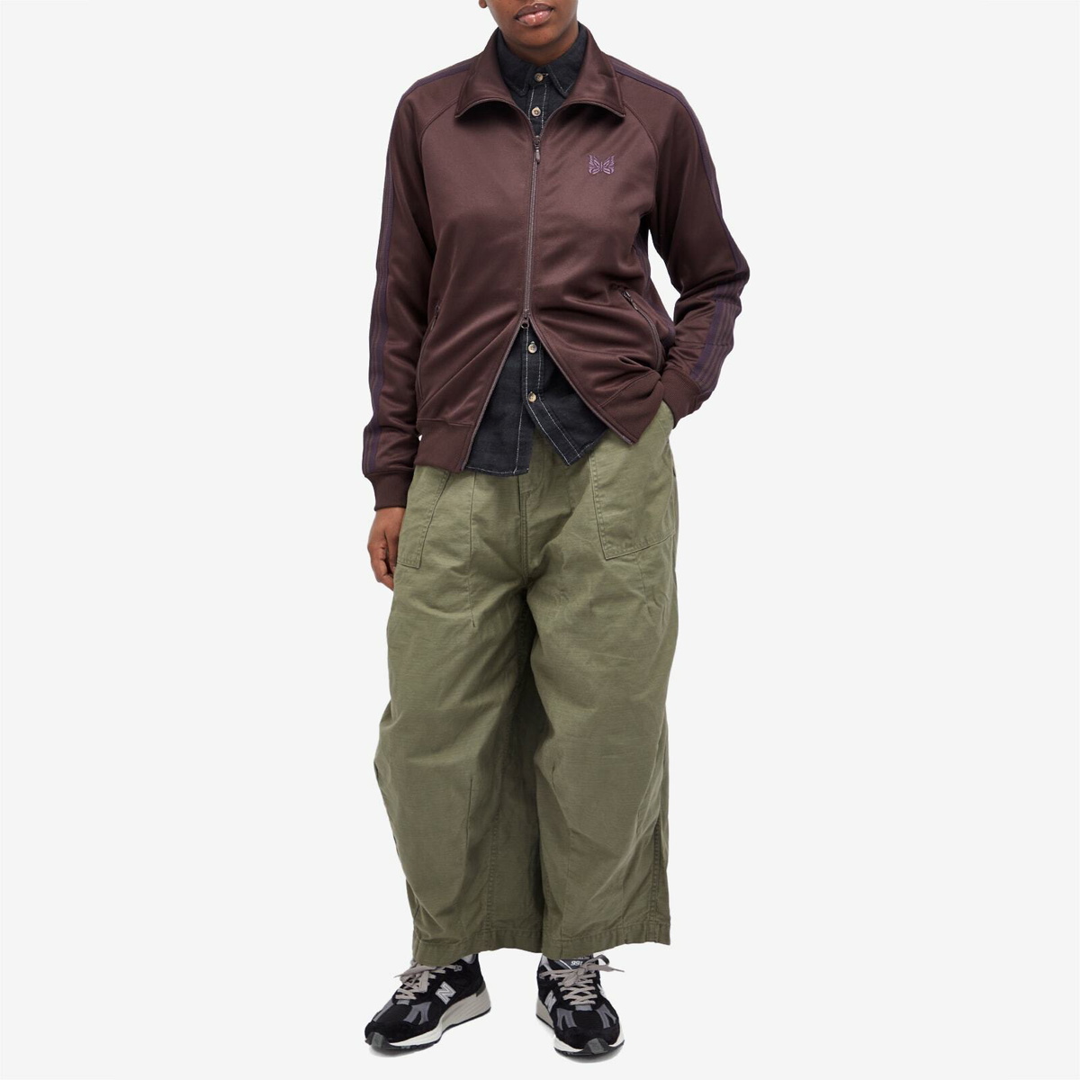 Needles Poly Smooth Track Jacket in Dark Brown Needles