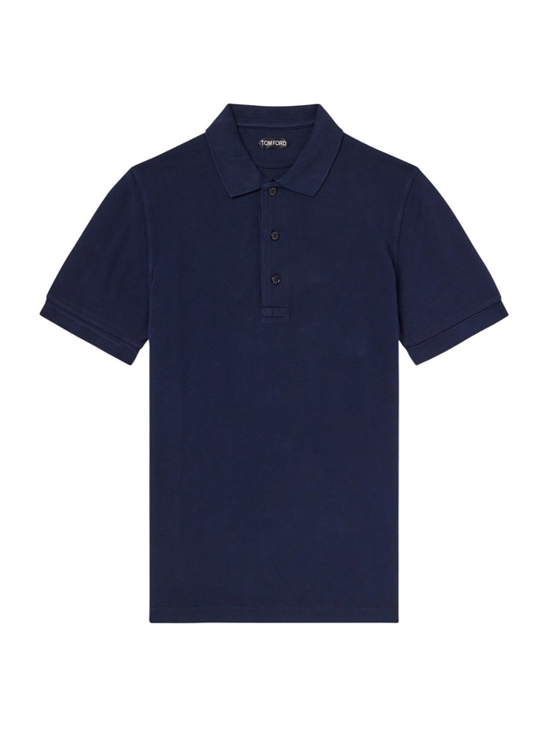 Photo: TOM FORD - Slim-Fit Lyocell and Cotton-Blend Piqué Polo Shirt - Blue