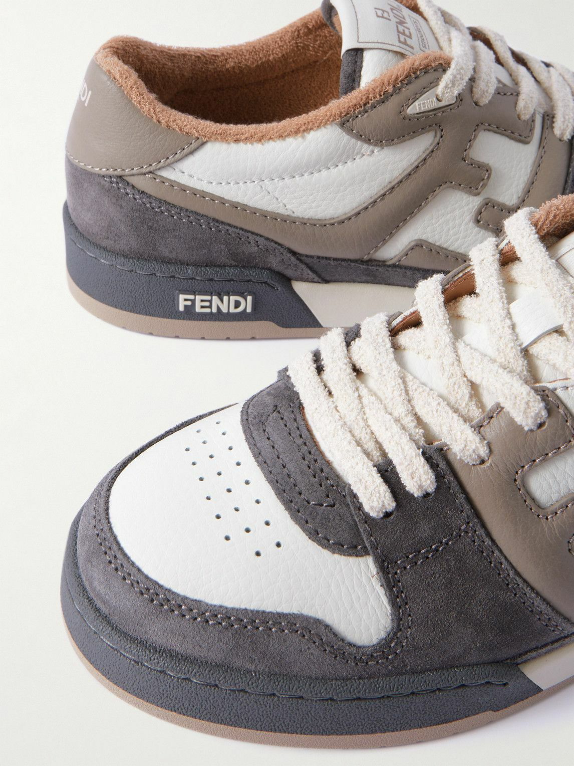 Fendi - Fendi Match Suede-Trimmed Leather Sneakers - Gray Fendi