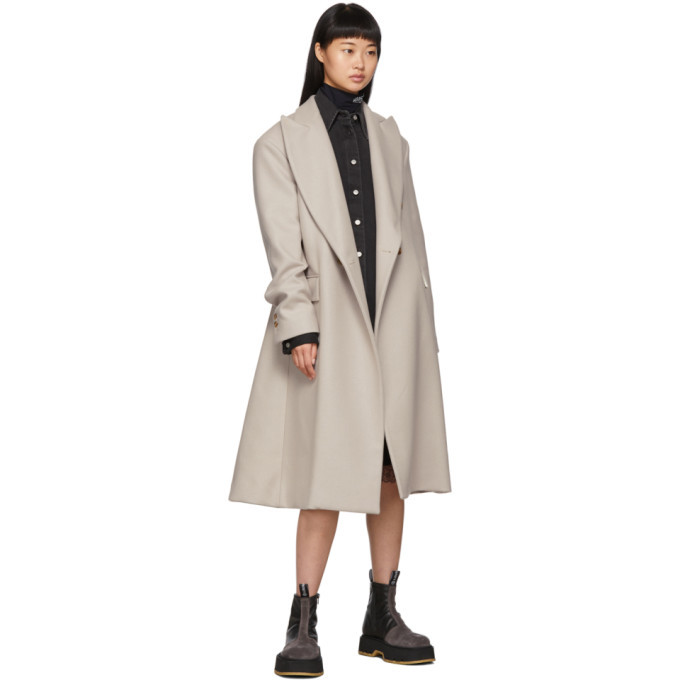 MM6 Maison Margiela Beige Wool Double-Breasted Coat MM6 Maison