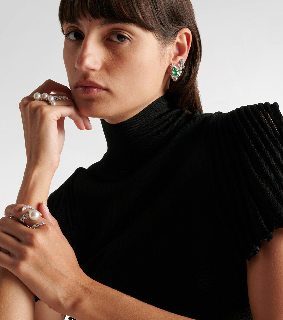 Yeprem Reign Supreme 18kt yellow and white gold earrings with diamonds and emerald