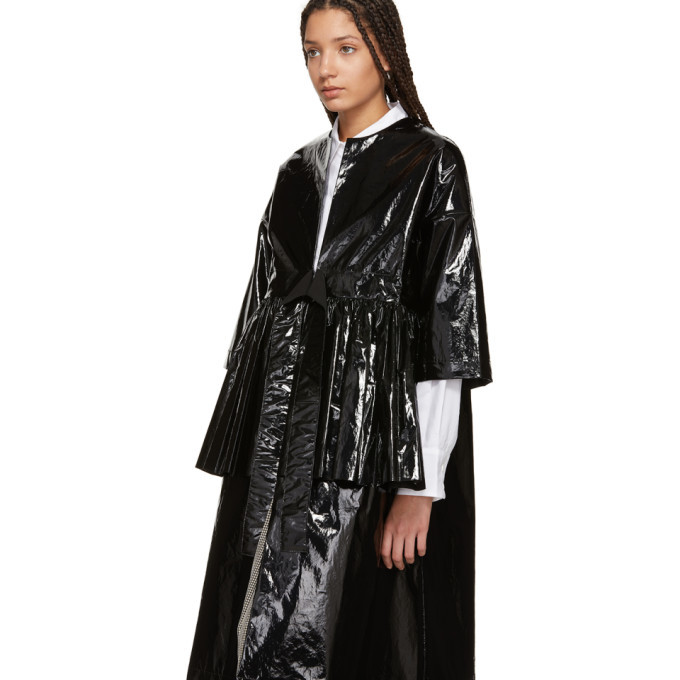 Sara Lanzi Black Vinyl Ruffle Duster Coat