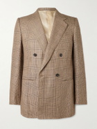 Husbands - Double-Breasted Prince of Wales Checked Worsted Wool and Linen-Blend Blazer - Brown