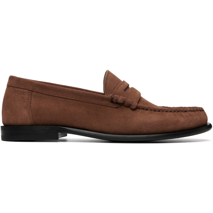 Photo: BOSS Brown Penny-Trim Suede Loafers