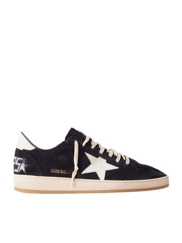 Photo: Golden Goose - Ball Star Distressed Leather-Trimmed Suede Sneakers - Black