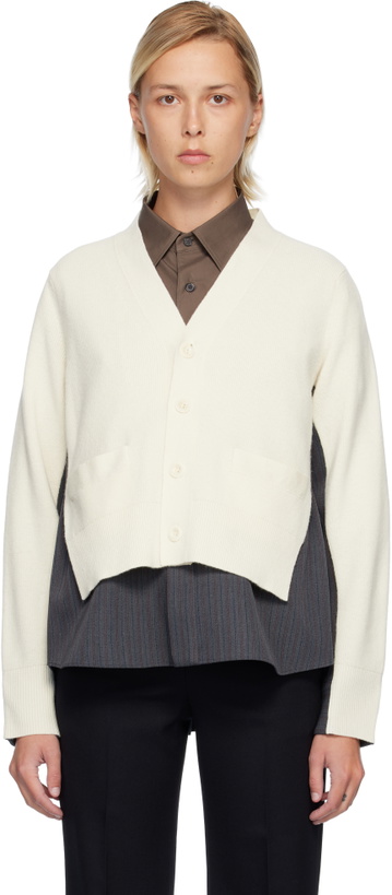 Photo: sacai Off-White & Gray Stripe Doeskin & Wool Knit Cardigan