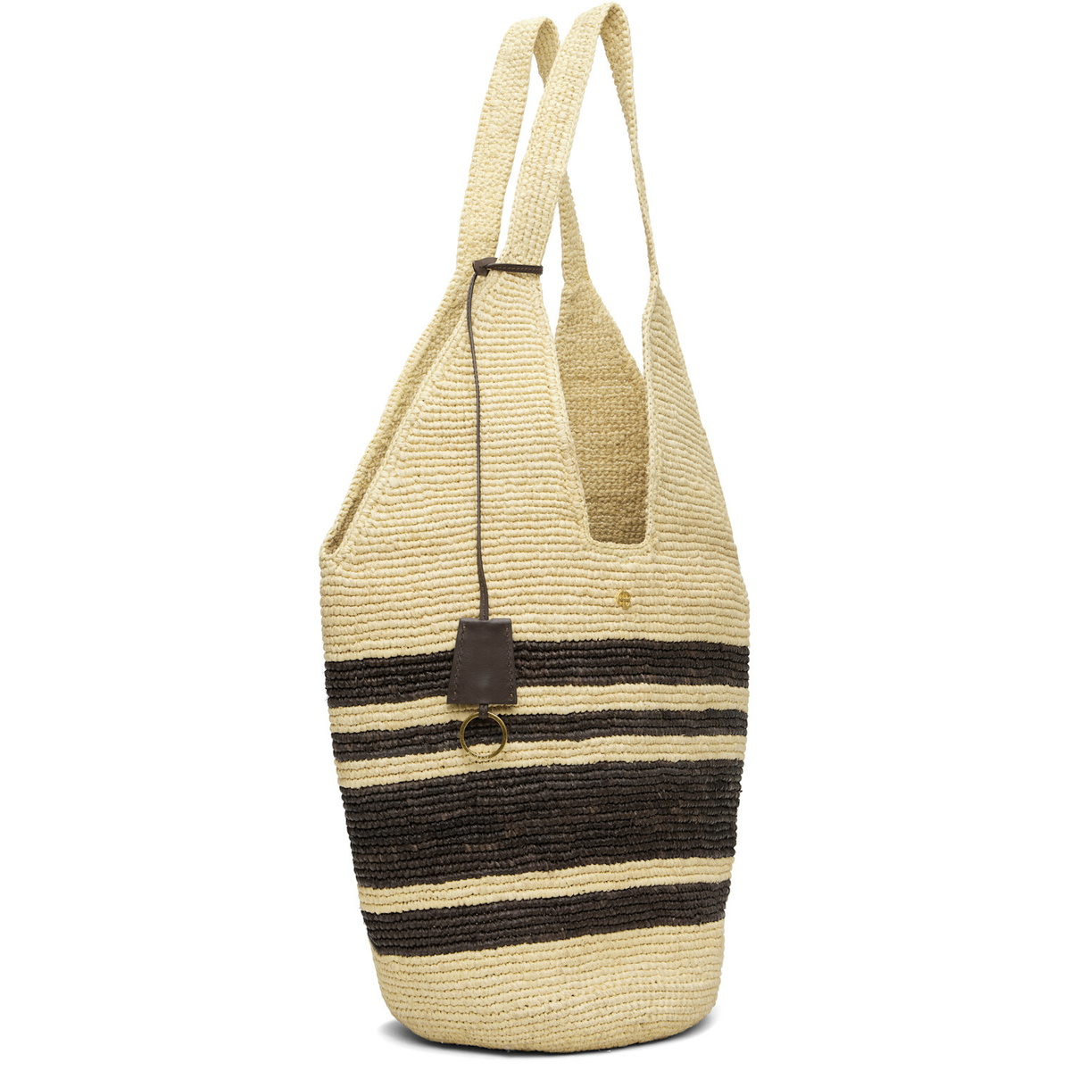 ANINE BING Off-White & Brown Leah Stripes Raffia Bag