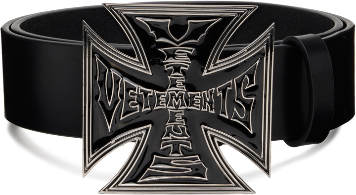 Photo: VETEMENTS Black Biker Cross Logo Jumbo Belt