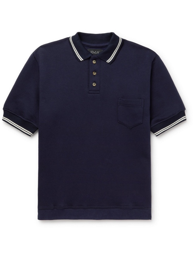 Photo: HOWLIN' - No Sleeves Landing Stripe-Trimmed Cotton Polo Shirt - Blue - M
