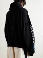 Balenciaga - Oversized Logo-Print Distressed Cotton-Jersey Hoodie - Black