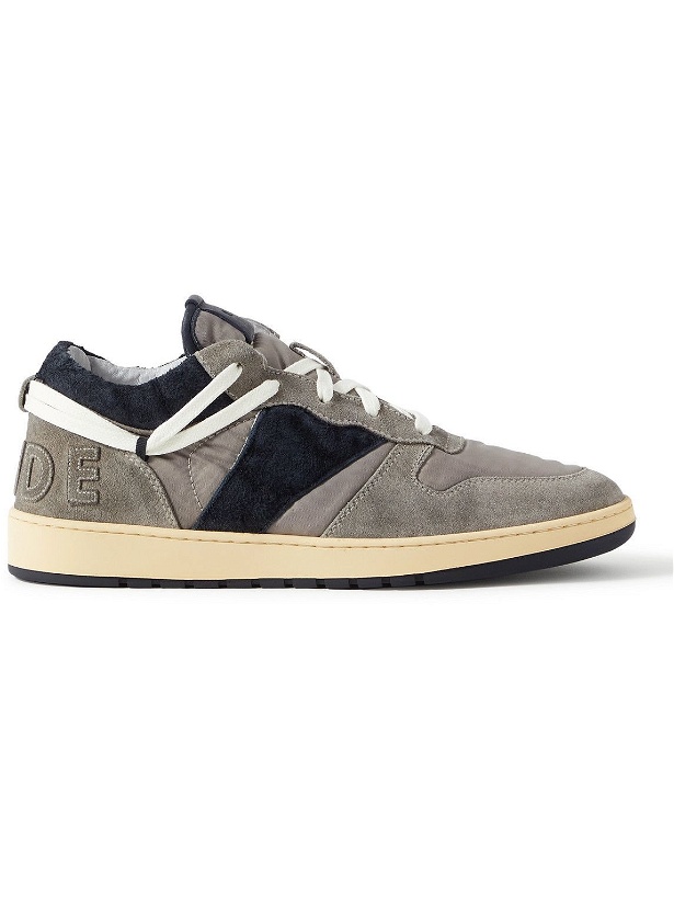 Photo: Rhude - Rhecess Logo-Appliquéd Suede and Twill Sneakers - Gray