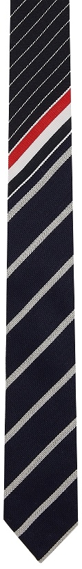 Photo: Thom Browne Navy Funmix Striped Classic Tie