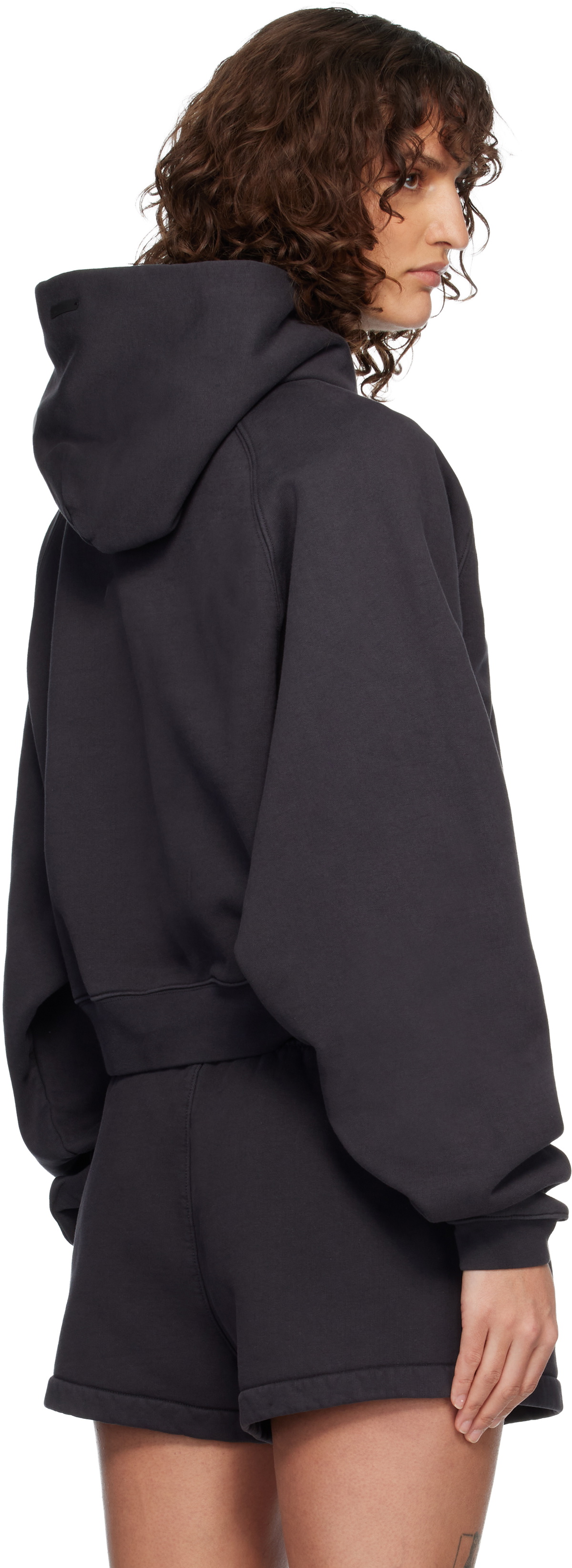 Fear of God ESSENTIALS Black Campus 90's Cropped Raglan Hoodie