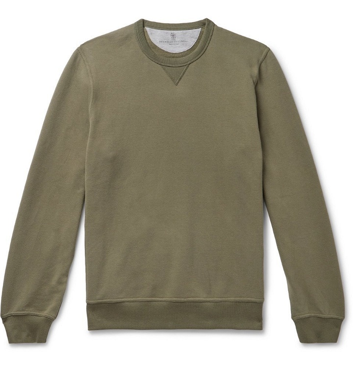 Photo: Brunello Cucinelli - Fleece-Back Stretch-Cotton Jersey Sweatshirt - Green
