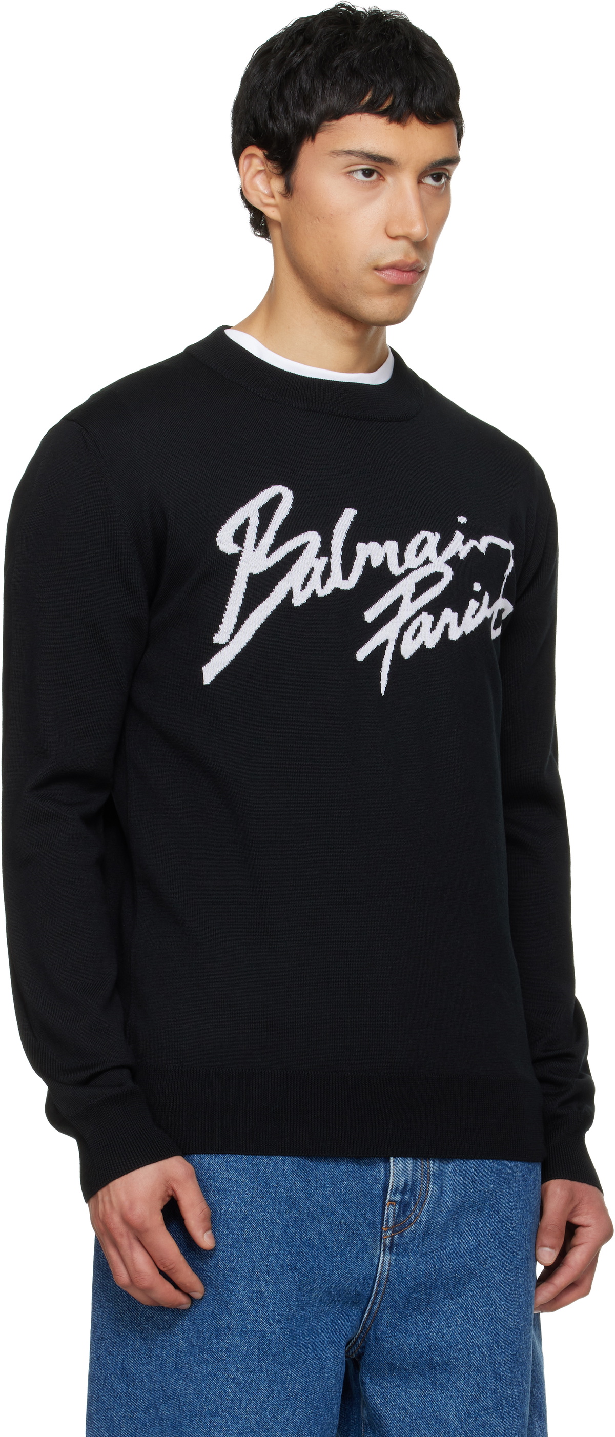 Balmain Black Merino Wool Sweater