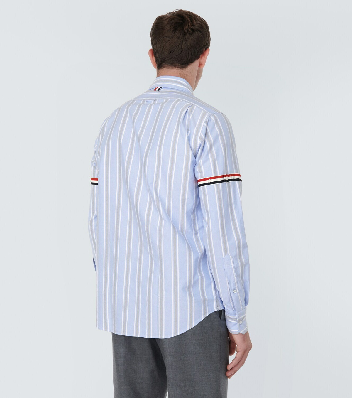 White Oxford Striped Grosgrain Armband Classic Shirt Men