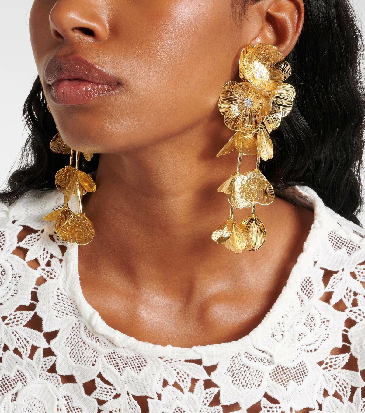 Self-Portrait Embellished gold-plated clip-on earrings