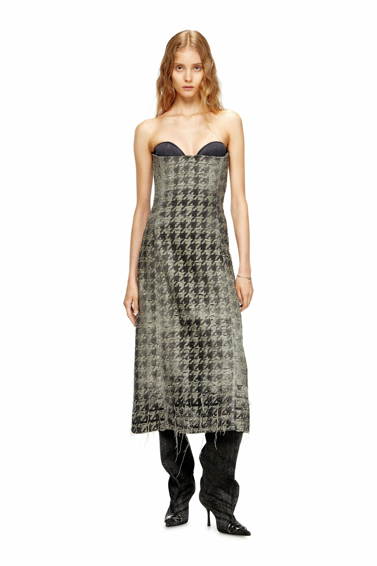 Diesel Midi dress in houndstooth-weave denim - Dresses Womens in Multicolor