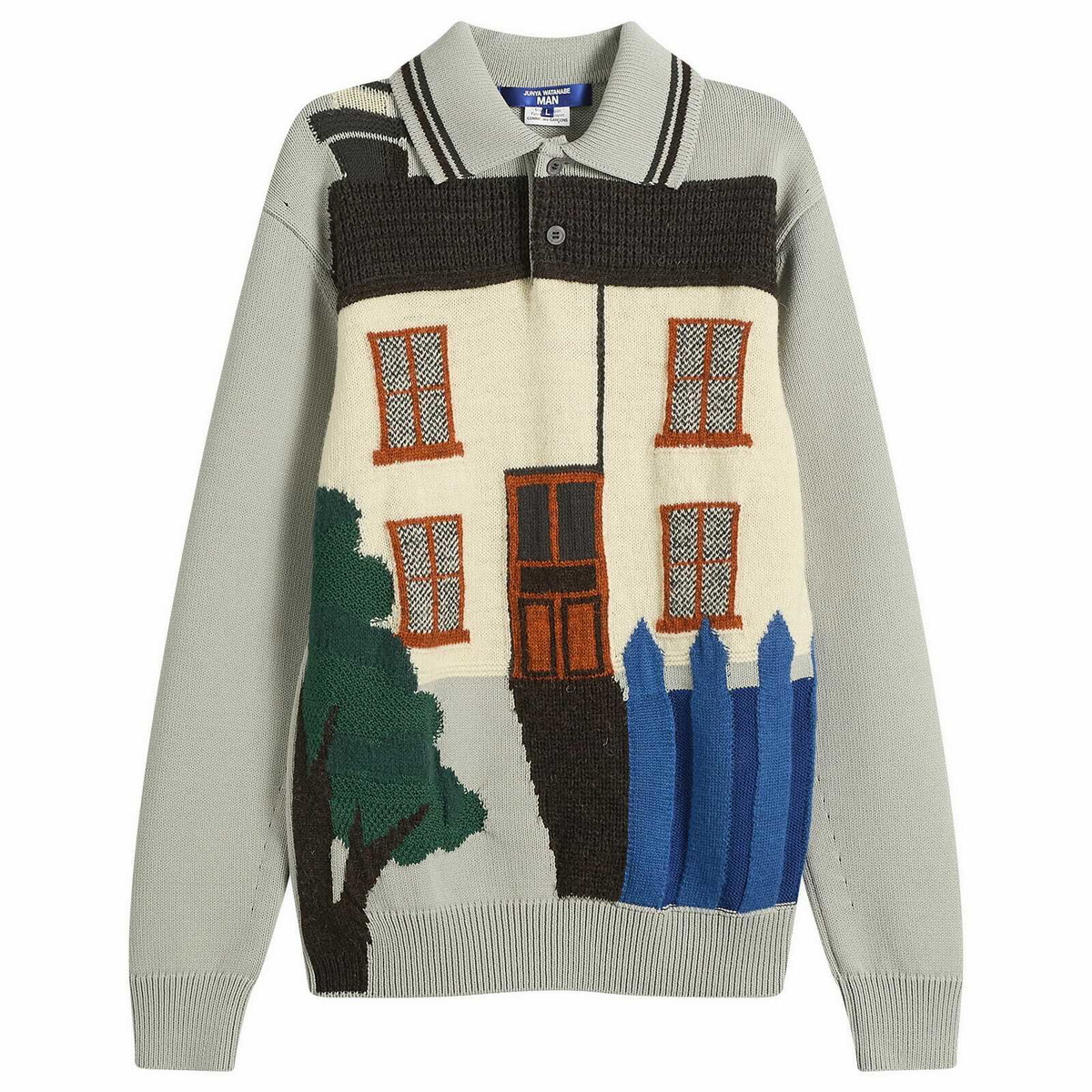 Junya Watanabe MAN Men's Intarsia Jacquard Jumper in Blue Gray