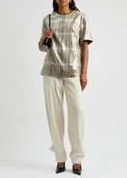 3.1 Phillip Lim Checked Sequin-embellished Woven top Brown