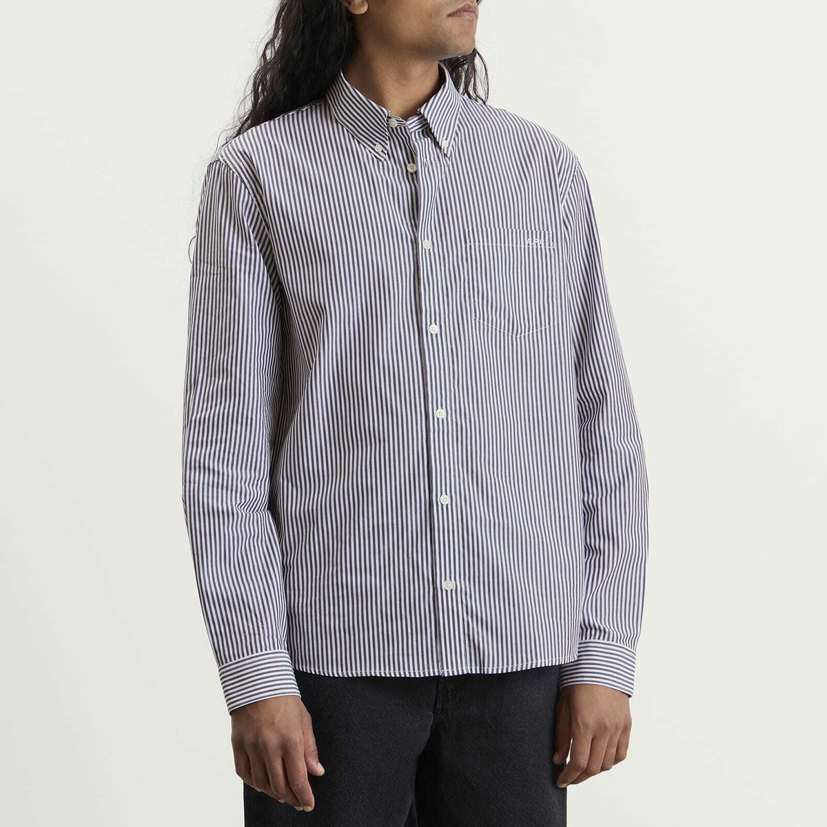 A.P.C. Men's New Greg Stripe Poplin Shirt in False Black