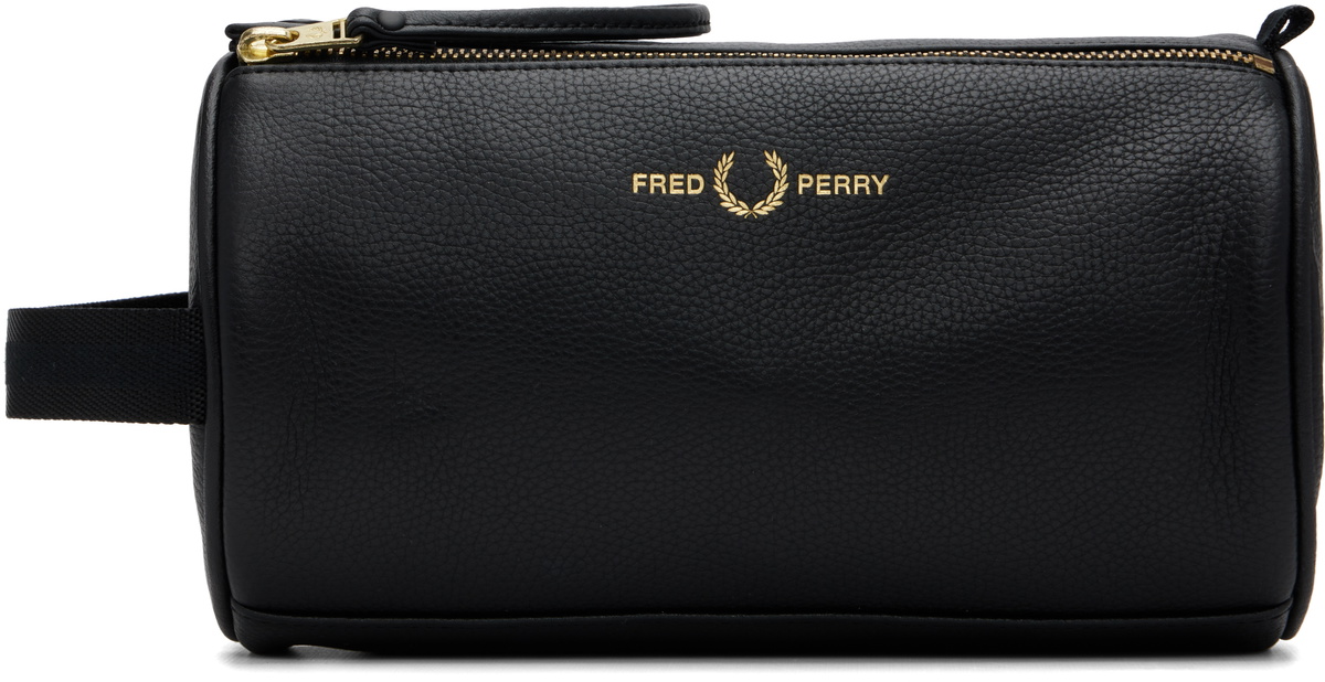 Fred Perry Black Tumbled Leather Wash Bag
