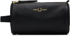 Fred Perry Black Tumbled Leather Wash Bag