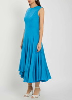 Tory Burch Flared Cotton and Silk-blend Midi Dress Bright Blue