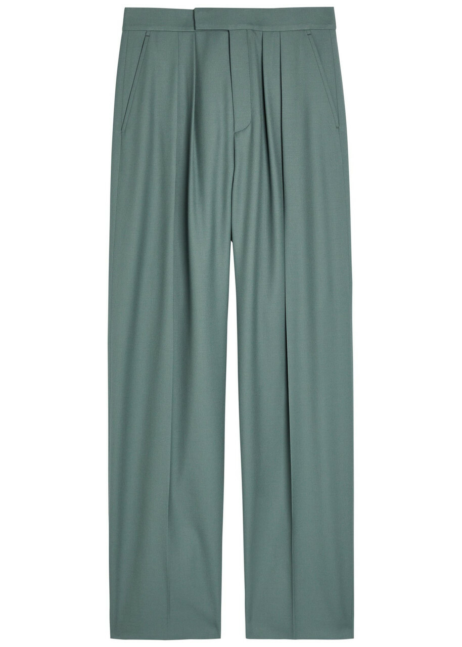 Chloe Pleated Straight-leg Wool Trousers Grey