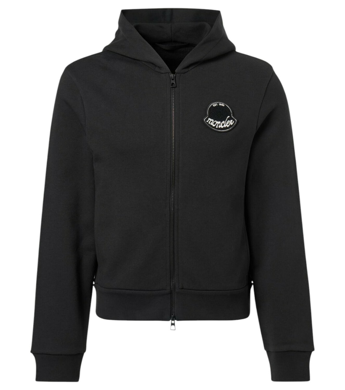 MONCLER☆グラフィック バックロゴ ZIP パーカー M BLACK Moncler - Logo-Embroidered Cotton-Jersey Zip-Up Hoodie