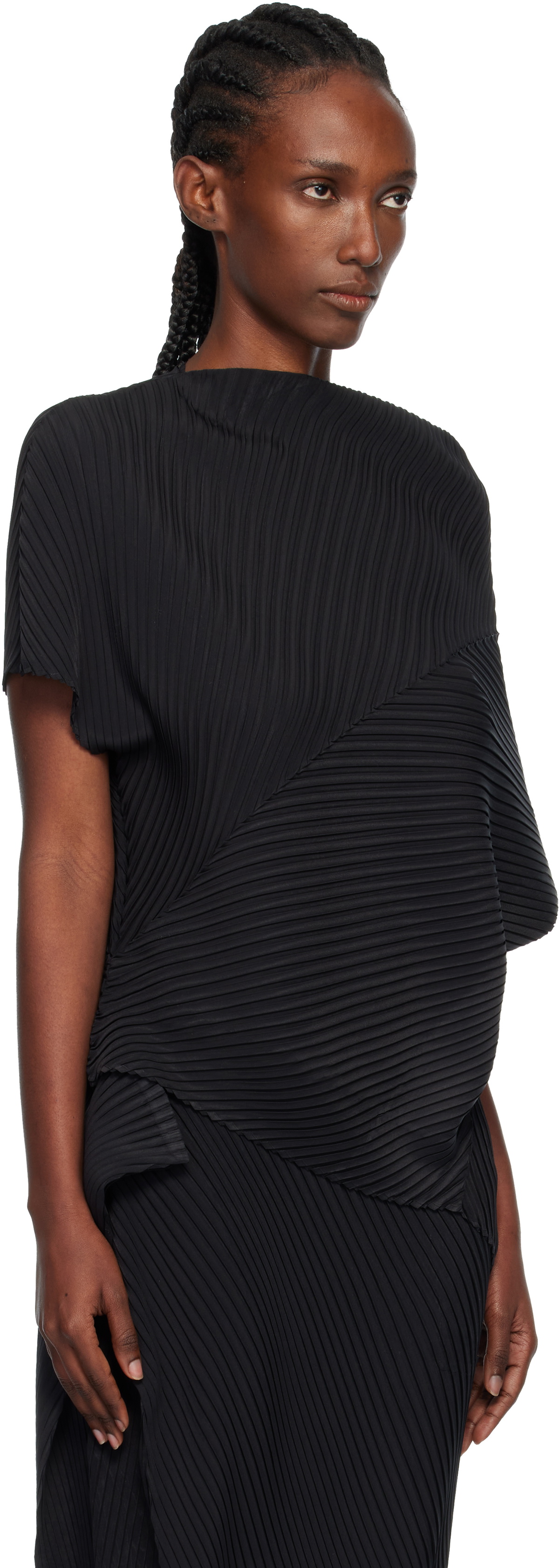 ISSEY MIYAKE Black Soft Fold Pleats Blouse