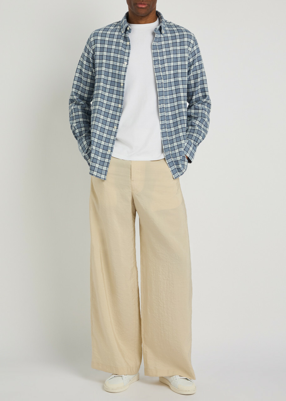 Officine Générale Arsene Checked Waffle Stretch-cotton Shirt Blue