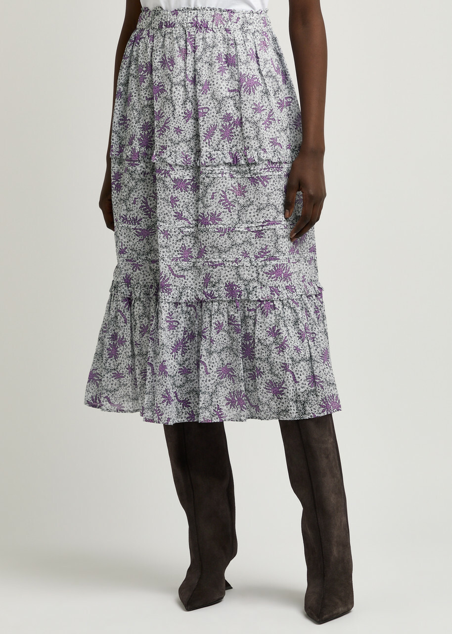 【送料&関税込】Marant Atoile diya Skirt Diya printed tiered cotton maxi skirt in black - Marant