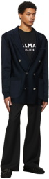 Balmain Navy Six-Button Blazer