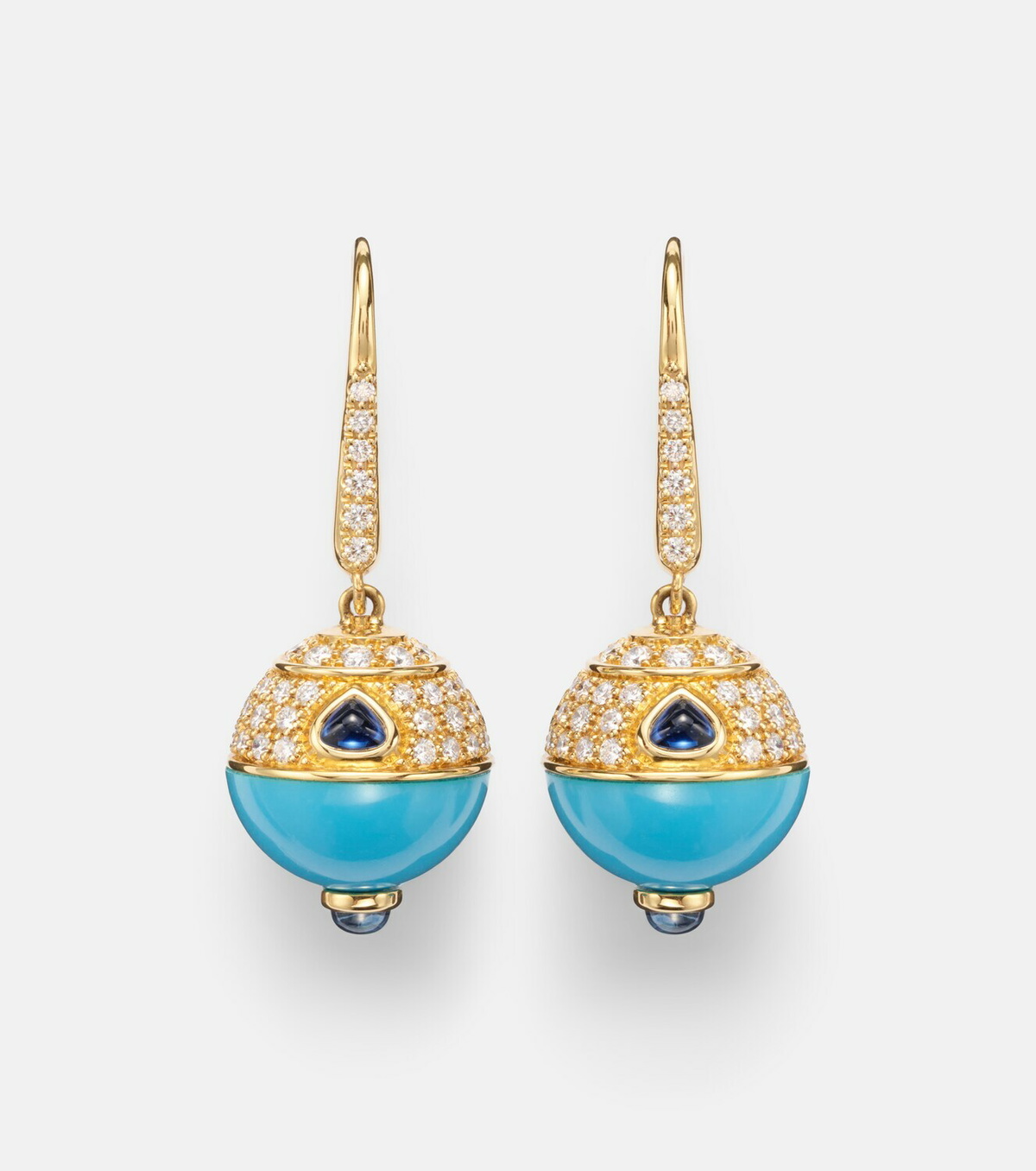 Marina B 18kt gold (750/1000) earrings with turquoise, sapphire, and diamonds