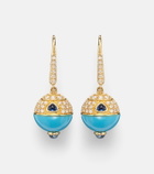 Marina B 18kt gold (750/1000) earrings with turquoise, sapphire, and diamonds