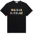 Maison Kitsuné - Logo-Print Mélange Cotton-Jersey T-Shirt - Black