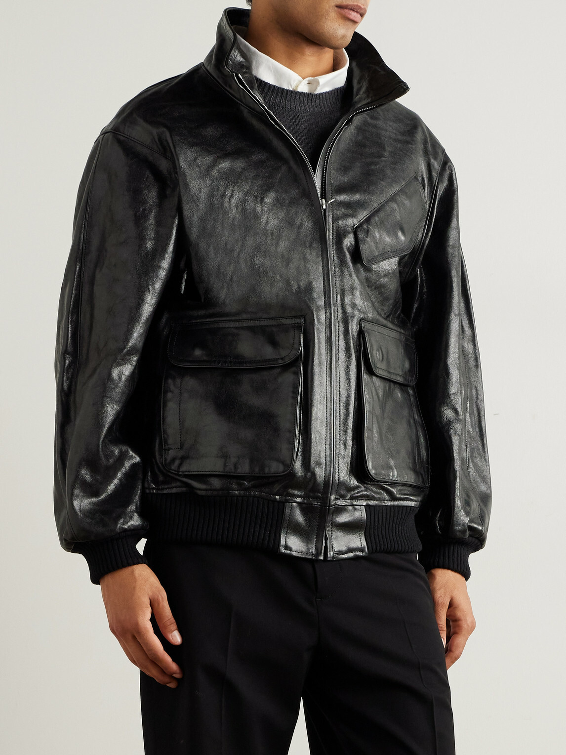 Auralee - Leather Blouson Jacket - Black