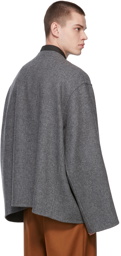 Hed Mayner Grey Double-Face Wool Cardigan