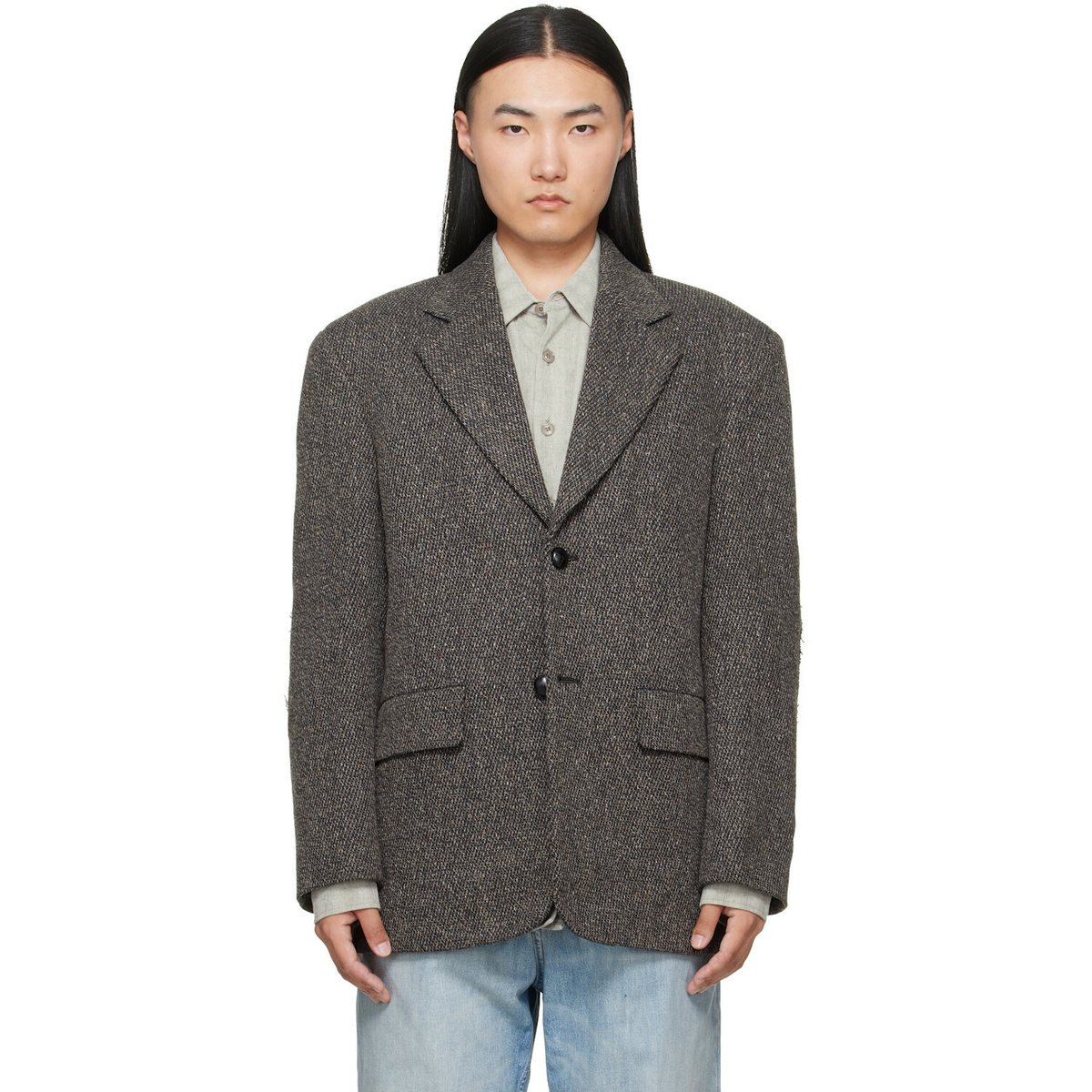 MM6 Maison Margiela Brown Wool Tweed Blazer